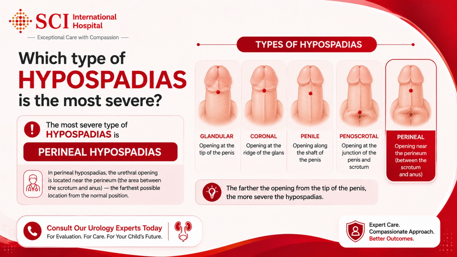 Which type of hypospadias is the most severe?