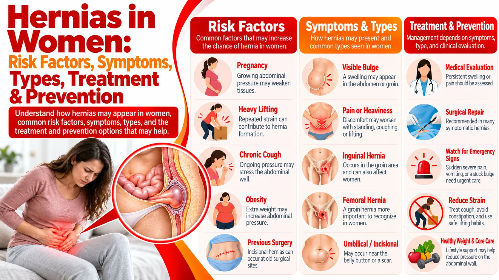 Hernias in Women: Risk Factors, Symptoms, Types, Treatment & Prevention