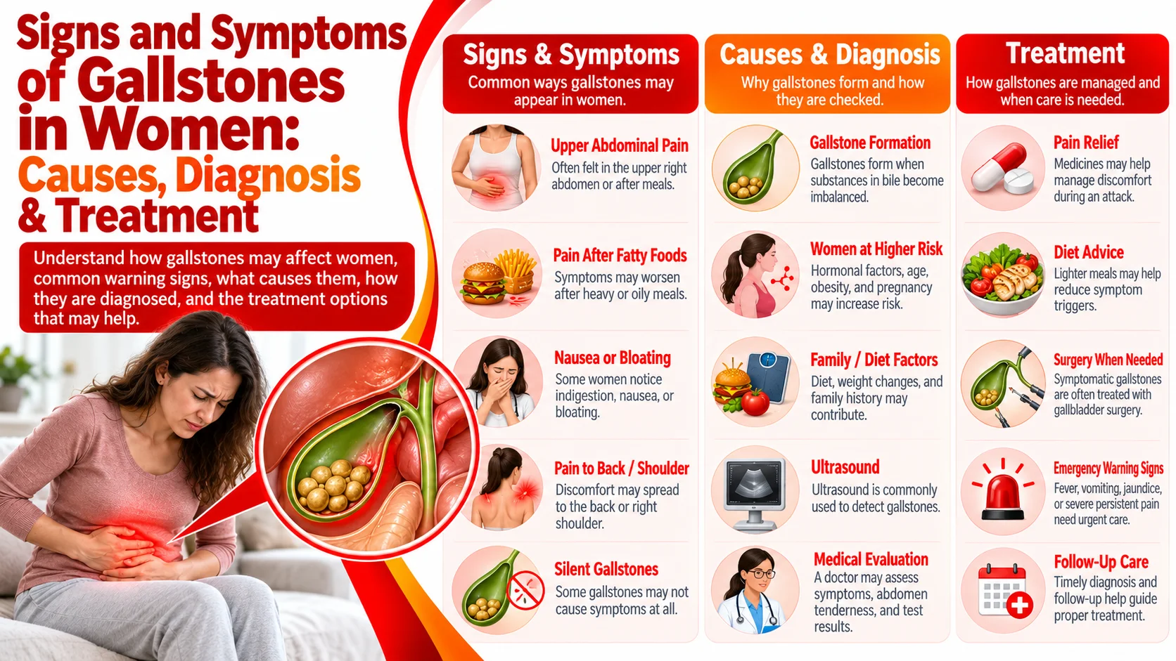 Signs and Symptoms of Gallstones in Women: Causes, Diagnosis & Treatment