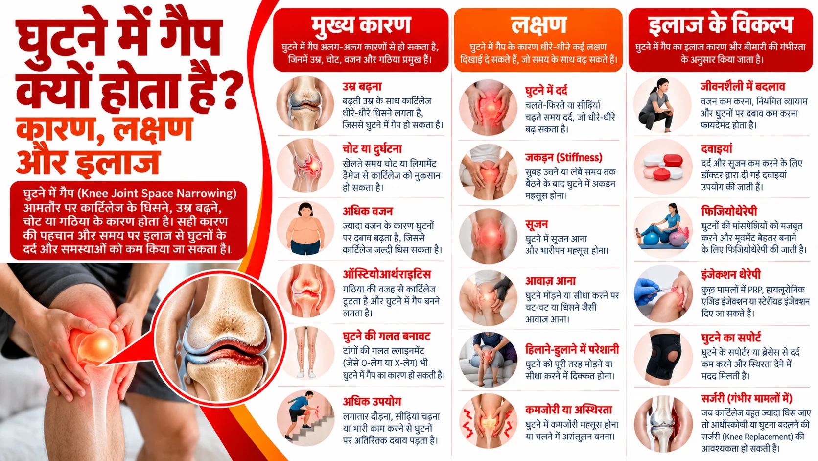 घुटने में गैप क्यों होता है? कारण, लक्षण और इलाज